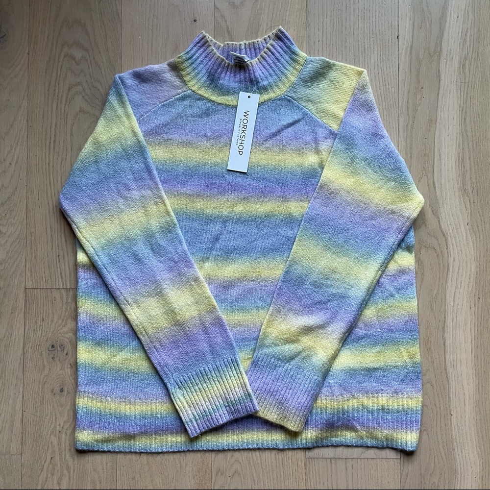 striped pastel tie dye turtleneck sweater